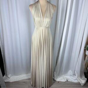 TwoBirds Dress Sz S/M? Multi Way Maxi Champagne Bridesmaid Formal Marylin EUC